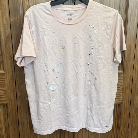 Coach Women's Large Pink Constellation Graphic Tee Stars Moon Celestial - Picture 1 of 8
